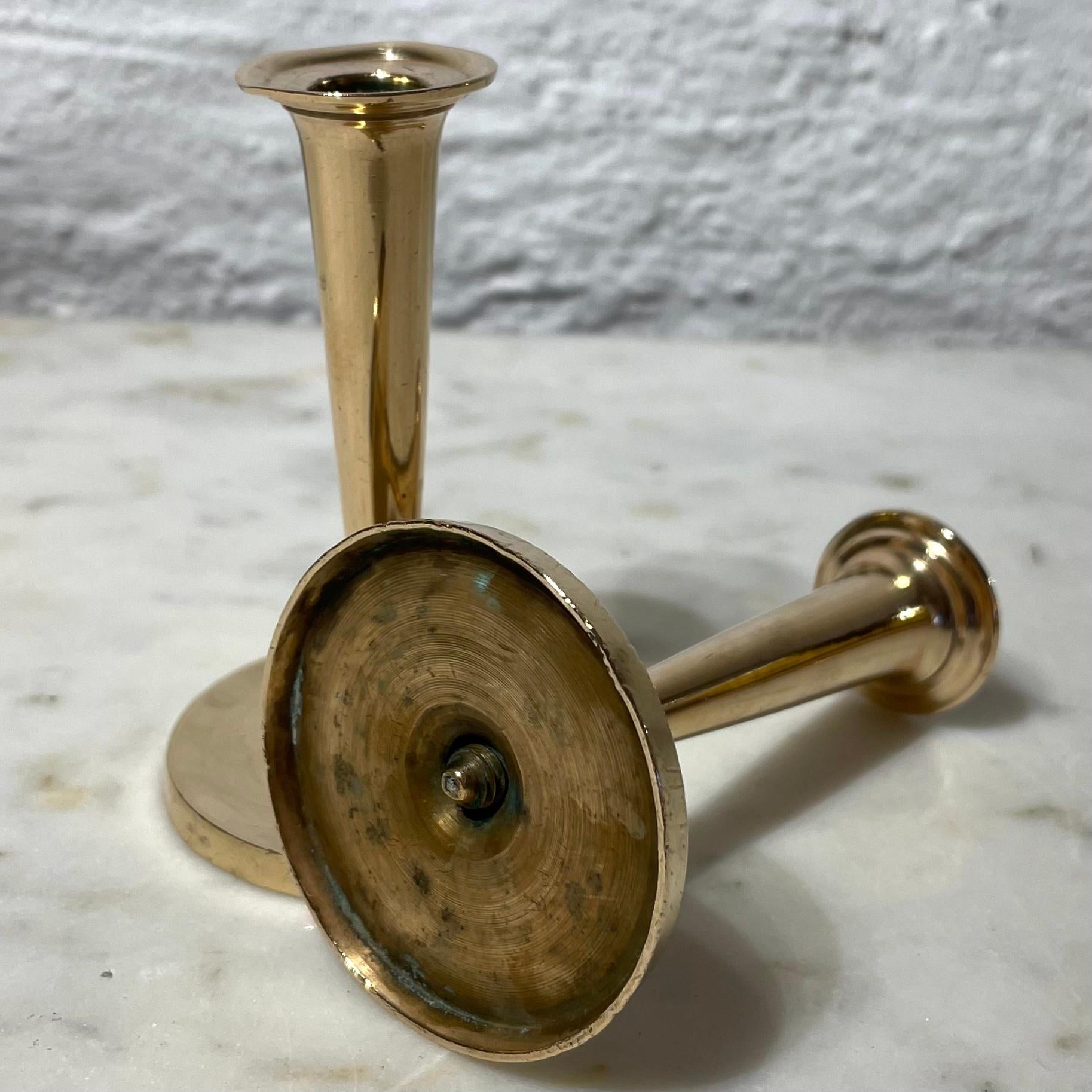 Pair of Trumpet-Shaped Miniature Brass Candlesticks from, 1830s In Good Condition For Sale In Knivsta, SE