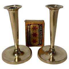 Pair of Trumpet-Shaped Miniature Brass Candlesticks from, 1830s