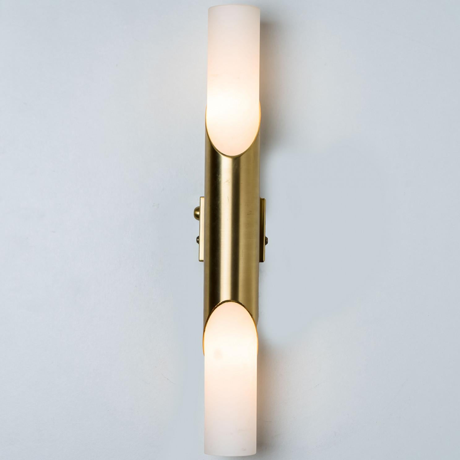 A Pair of Tube Milkglass Brass Wall Sconces, Germany, 1970s For Sale 4
