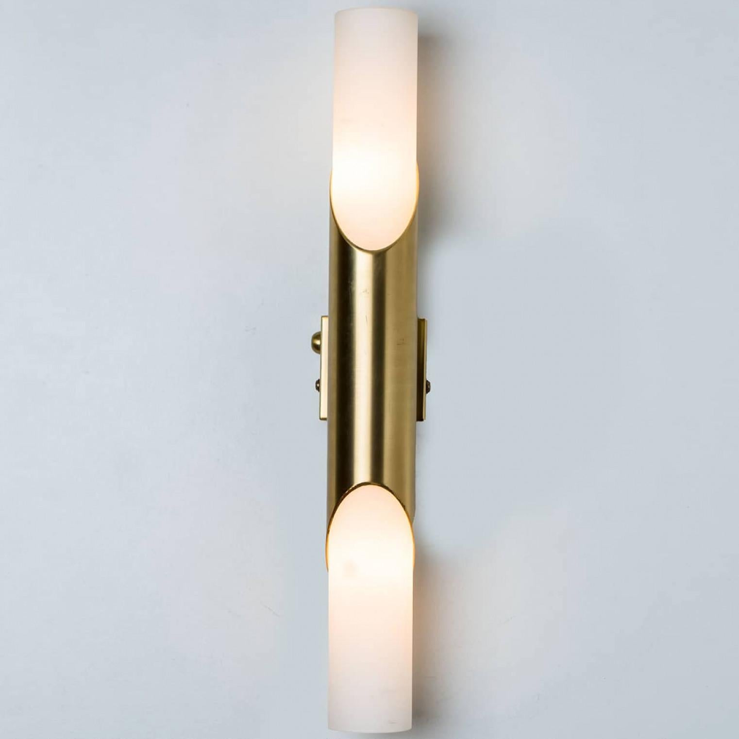 A Pair of Tube Milkglass Brass Wall Sconces, Germany, 1970s 4