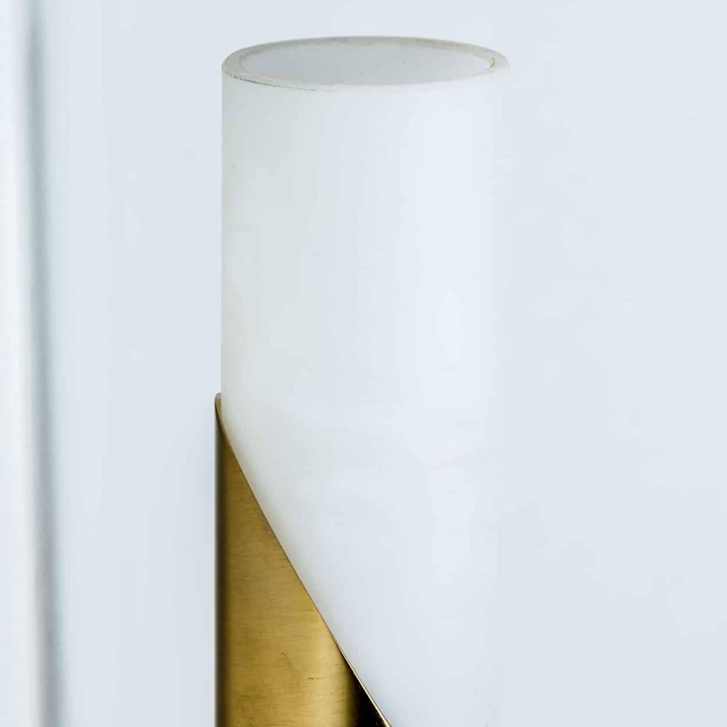 A Pair of Tube Milkglass Brass Wall Sconces, Germany, 1970s 6