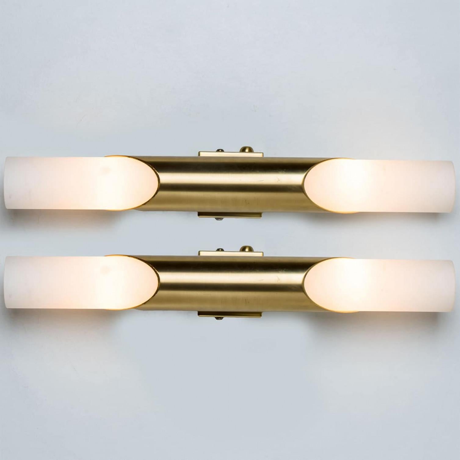 A Pair of Tube Milkglass Brass Wall Sconces, Germany, 1970s 8