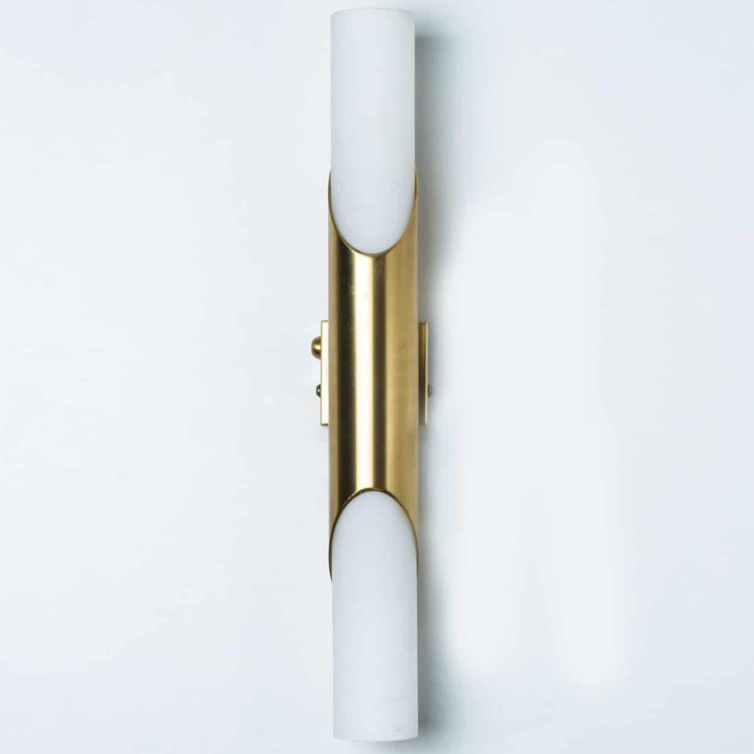 A Pair of Tube Milkglass Brass Wall Sconces, Germany, 1970s 3