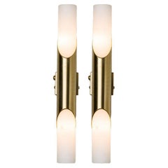 A Pair of Tube Milkglass Brass Wall Sconces, Germany, 1970s