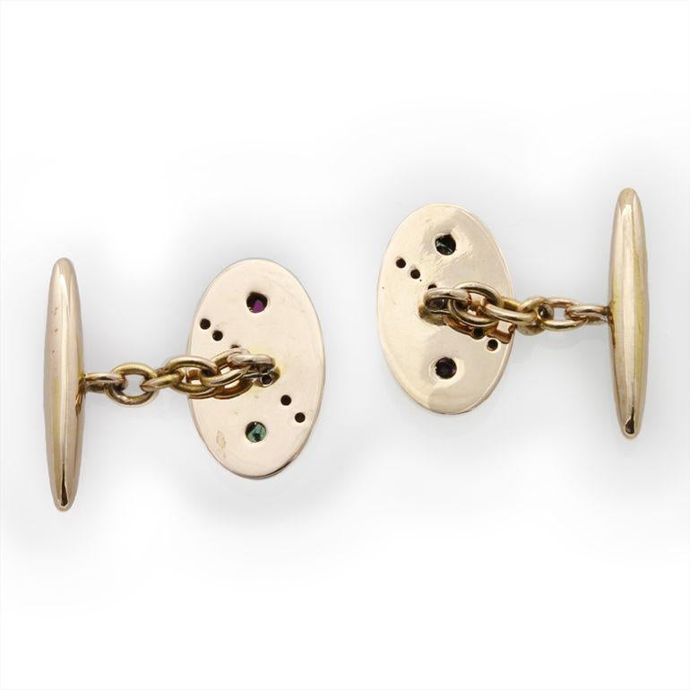 Edwardian Pair of Turn-of-the-Century Gold Gemset Cufflinks For Sale