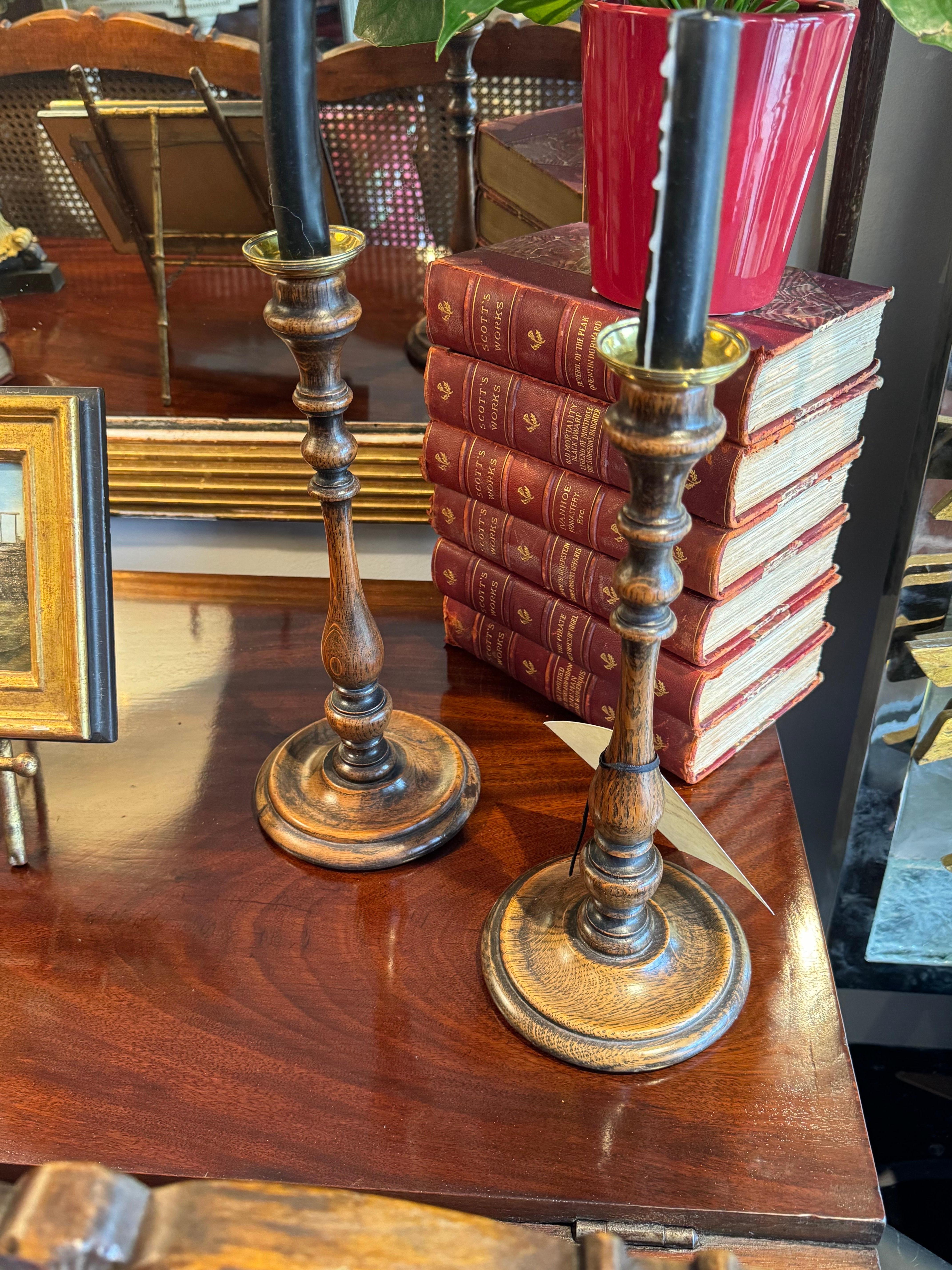 A Pair of Turned Candlesticks For Sale 1