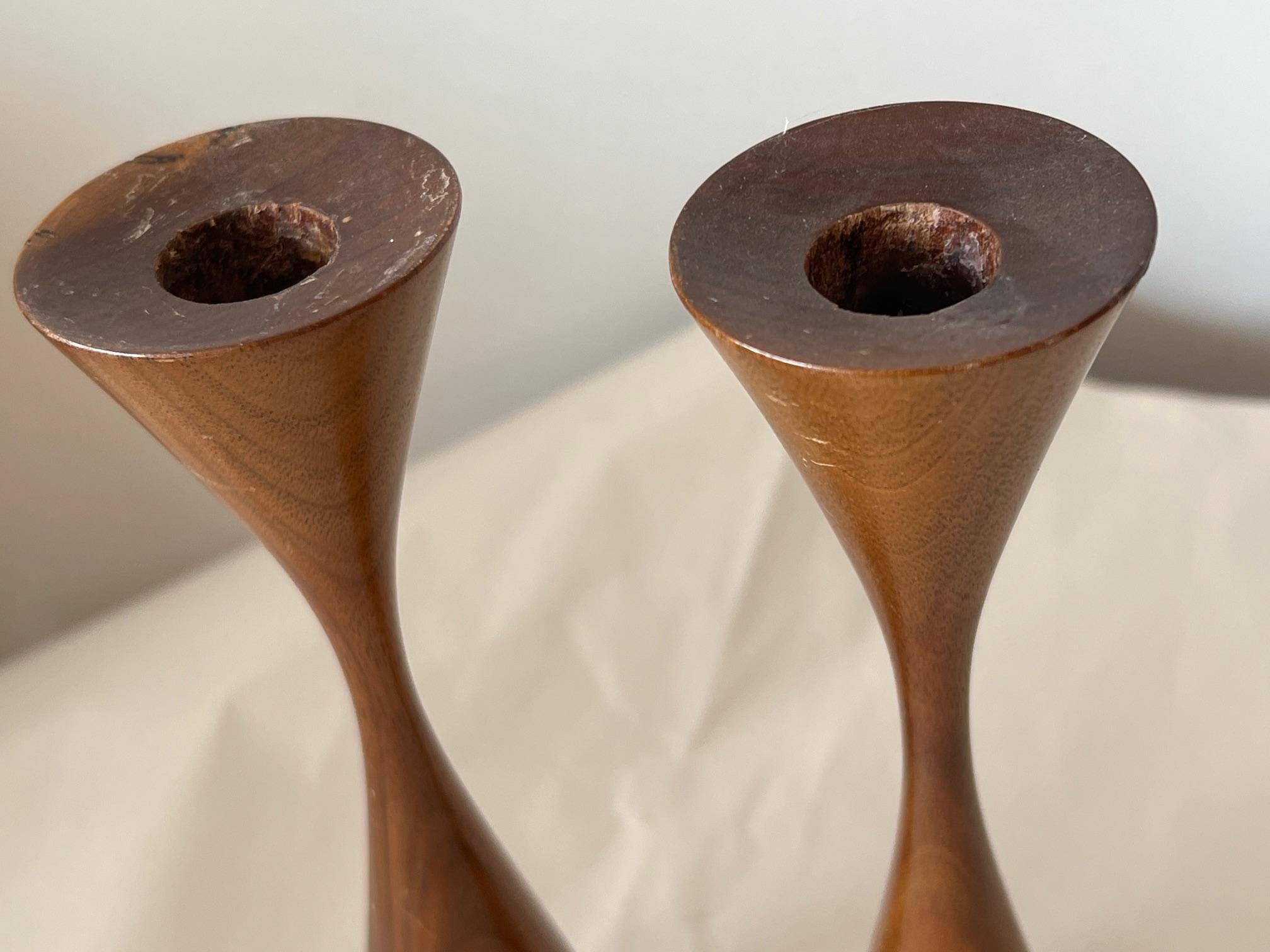 Mid-Century Modern A Pair of Turned Walnut Candlesticks by Rude Osolnik 1970's