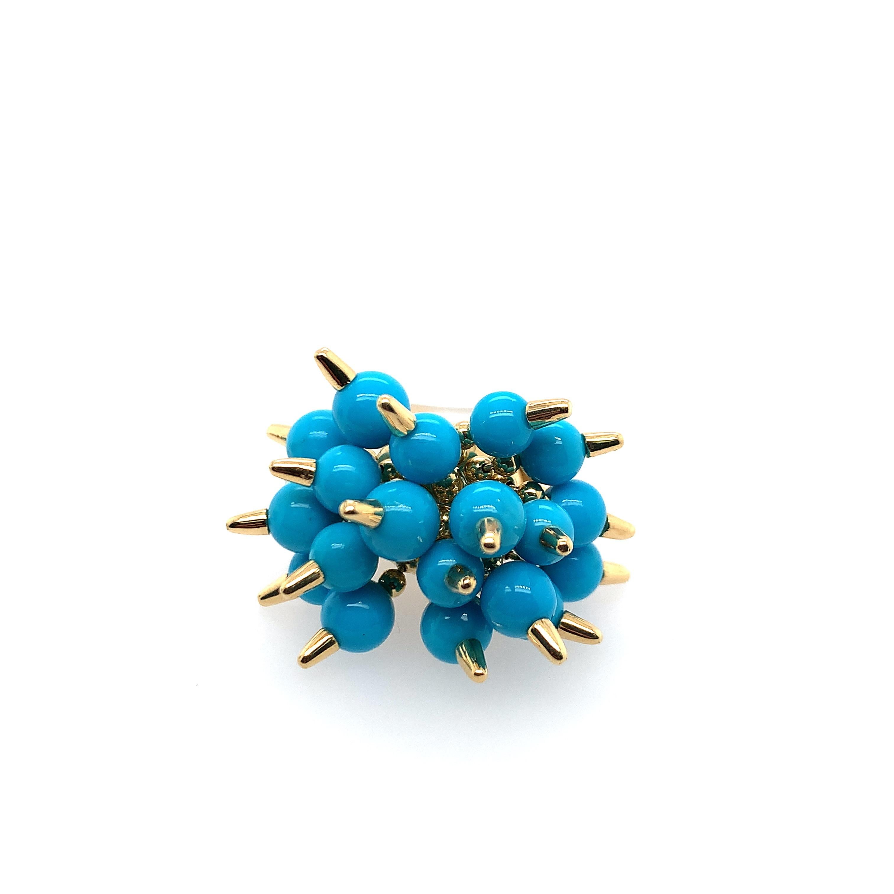 A Pair of Turquoise and Gold Ear Clips, Aletto Bros. In Excellent Condition For Sale In New York, NY