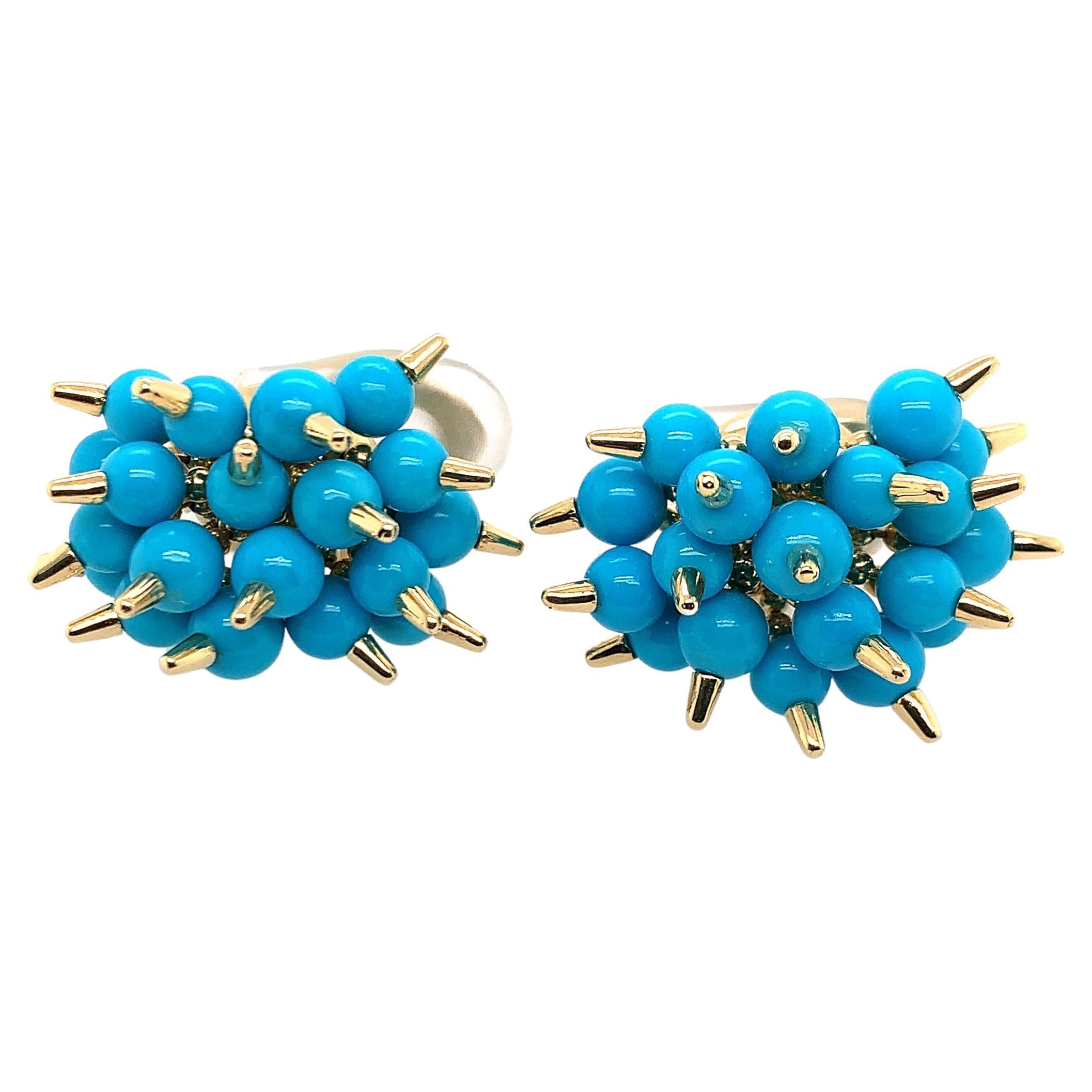 A Pair of Turquoise and Gold Ear Clips, Aletto Bros. For Sale