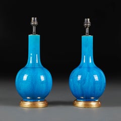 A Pair of Turquoise Bottle Vases as Lamps