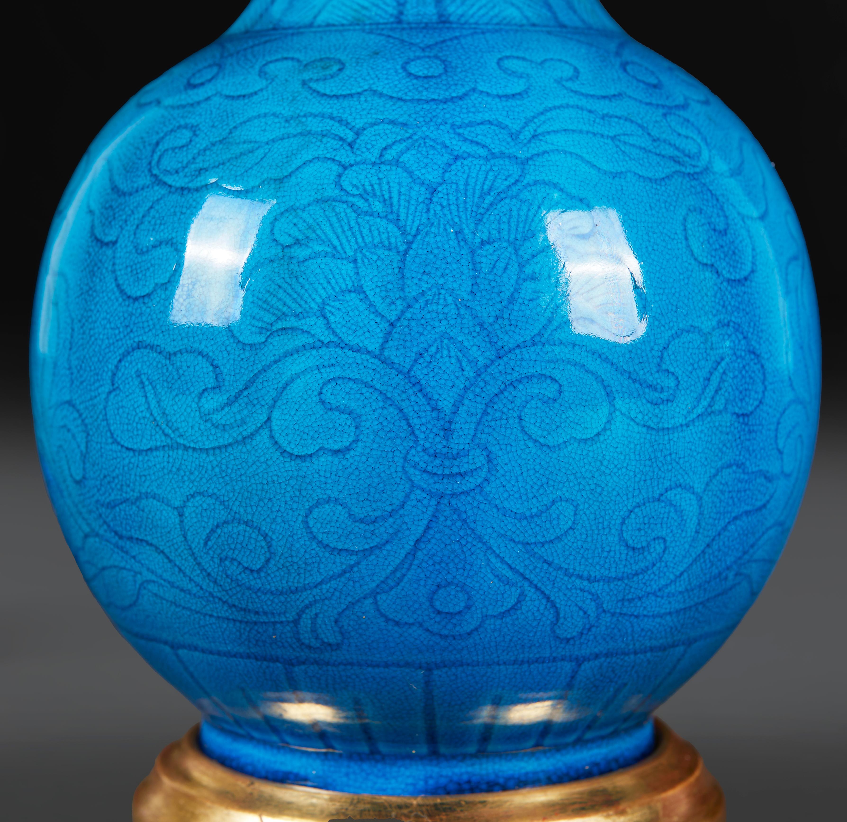Chinese A Pair of Turquoise Bottle Vases as Lamps