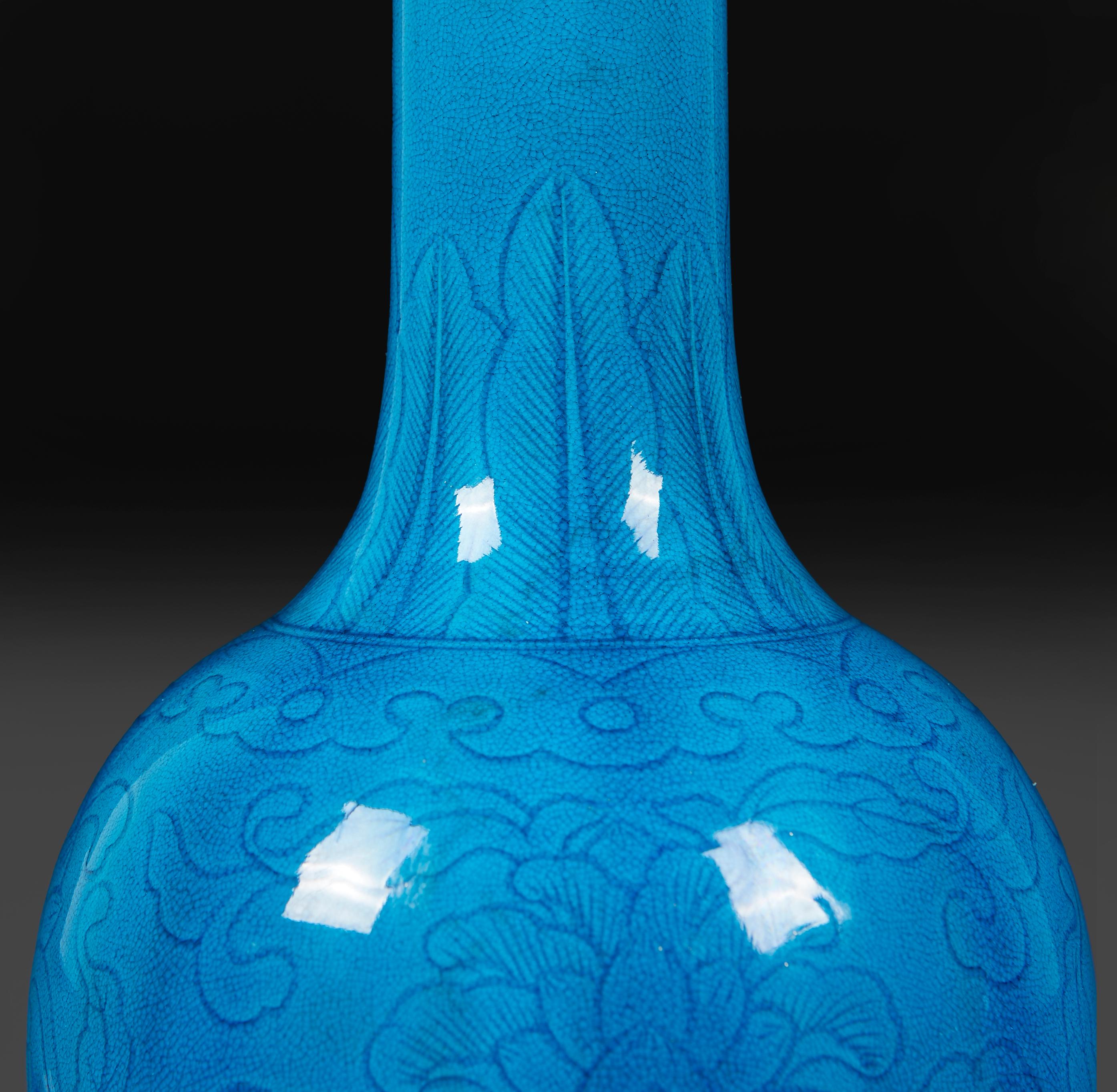 Glazed A Pair of Turquoise Bottle Vases as Lamps