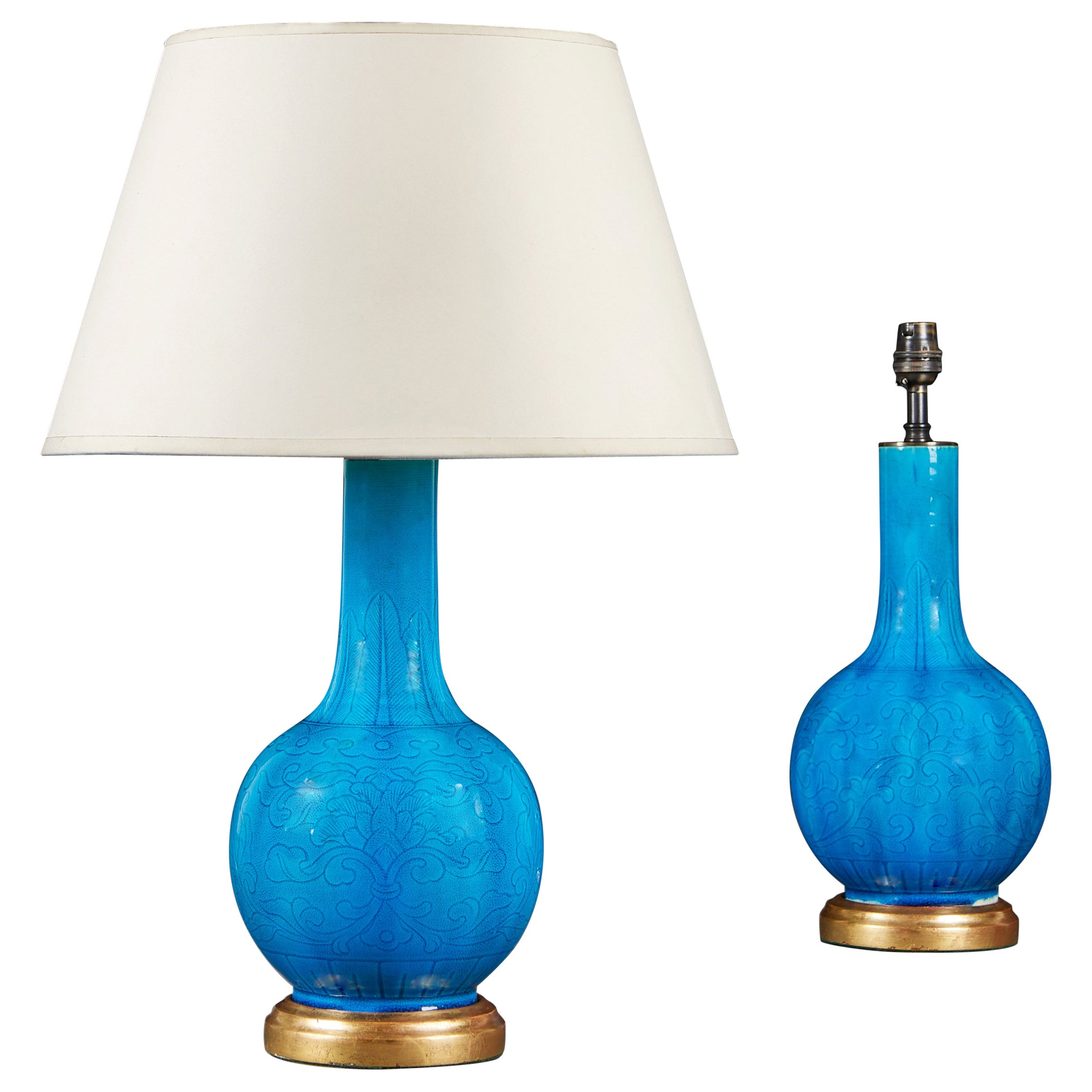 A Pair of Turquoise Bottle Vases as Lamps