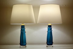 A Pair of Turquoise Glass Table Lamps by Carl Fagerlund for Orrefors, Sweden