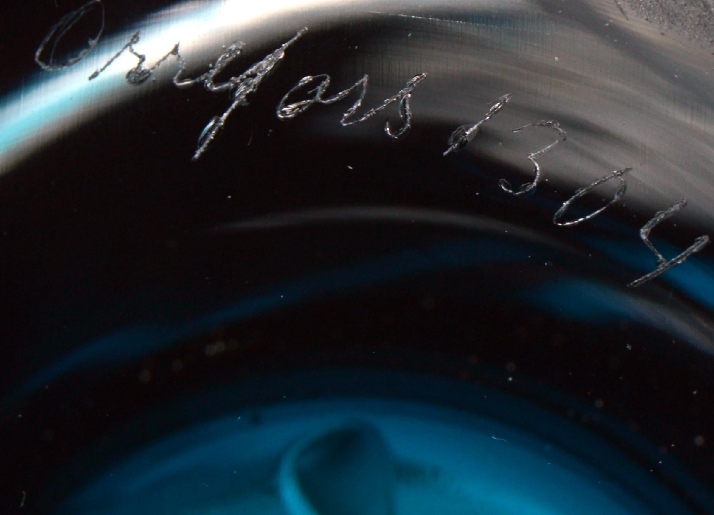 Paire de lampes de bureau en verre turquoise de Carl Fagerlund pour Orrefors, Suède en vente 2