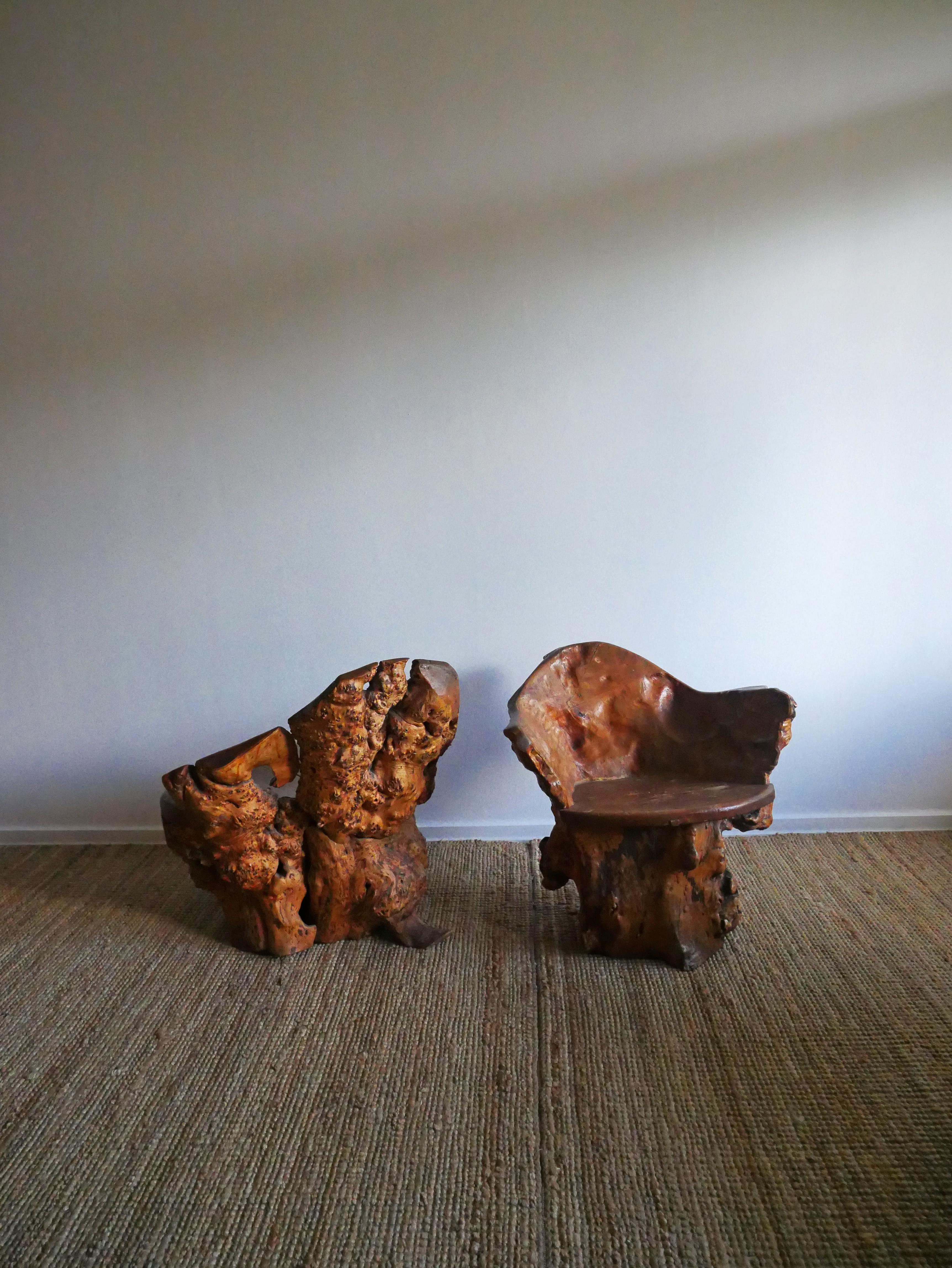 A pair of two Birch Burl Chairs made in 1940, Sweden For Sale 5