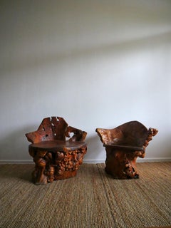A pair of two Birch Burl Chairs made in 1940, Sweden