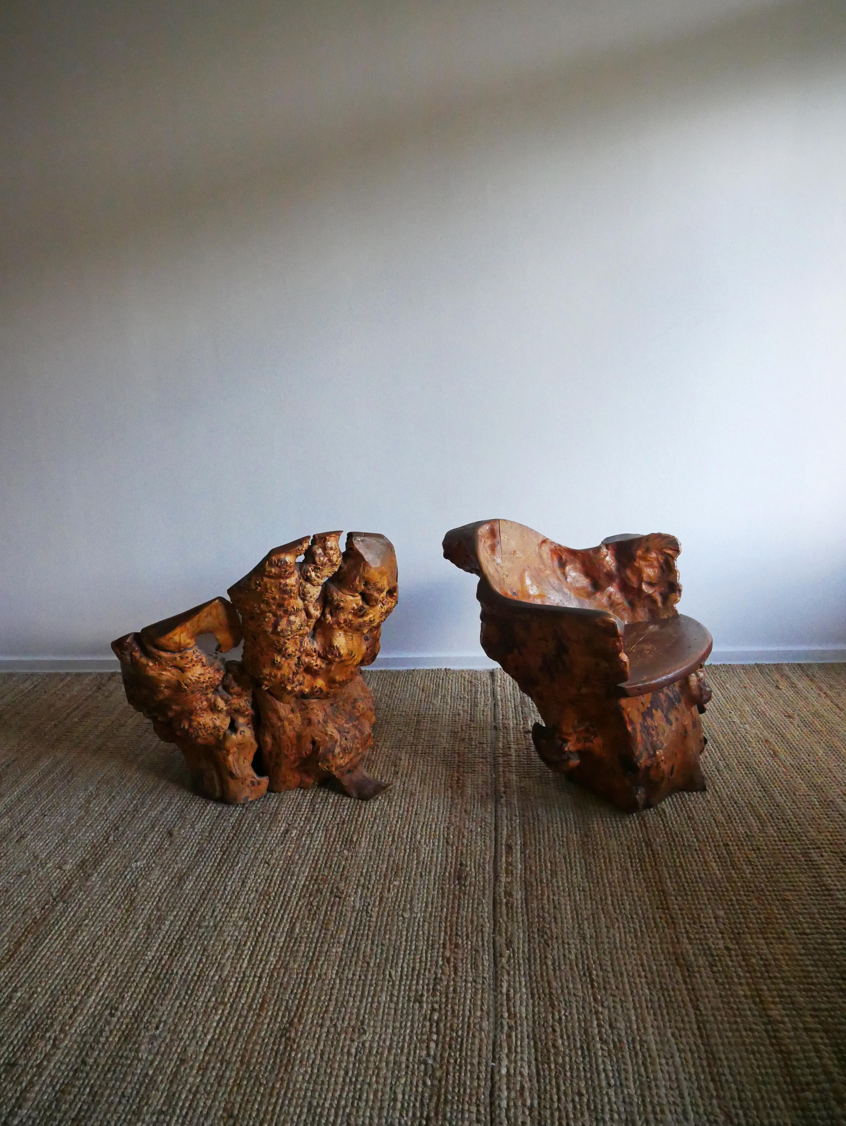 Hand-Carved A pair of two Birch Burl Chairs made in 1940, Sweden For Sale