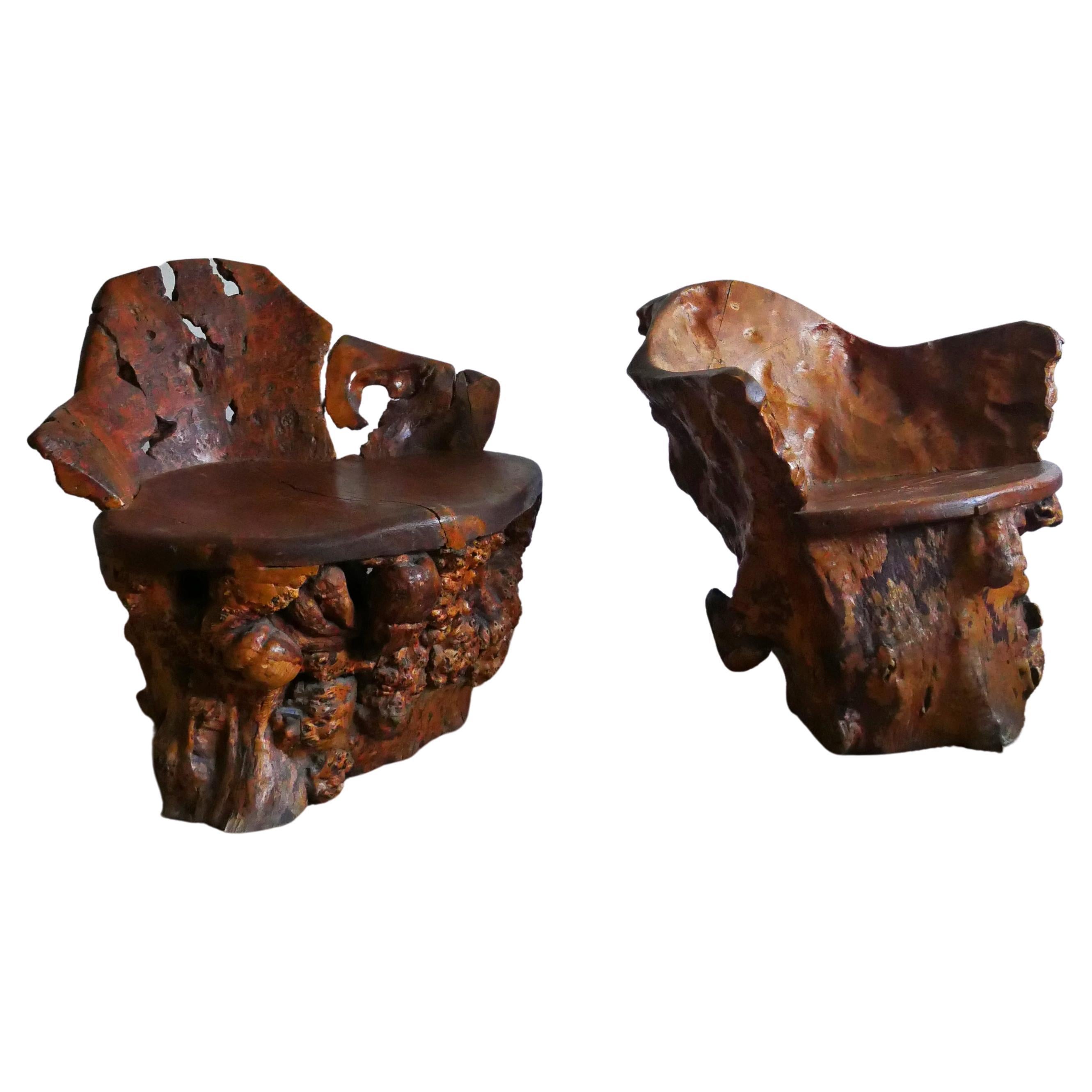 A pair of two Birch Burl Chairs made in 1940, Sweden For Sale