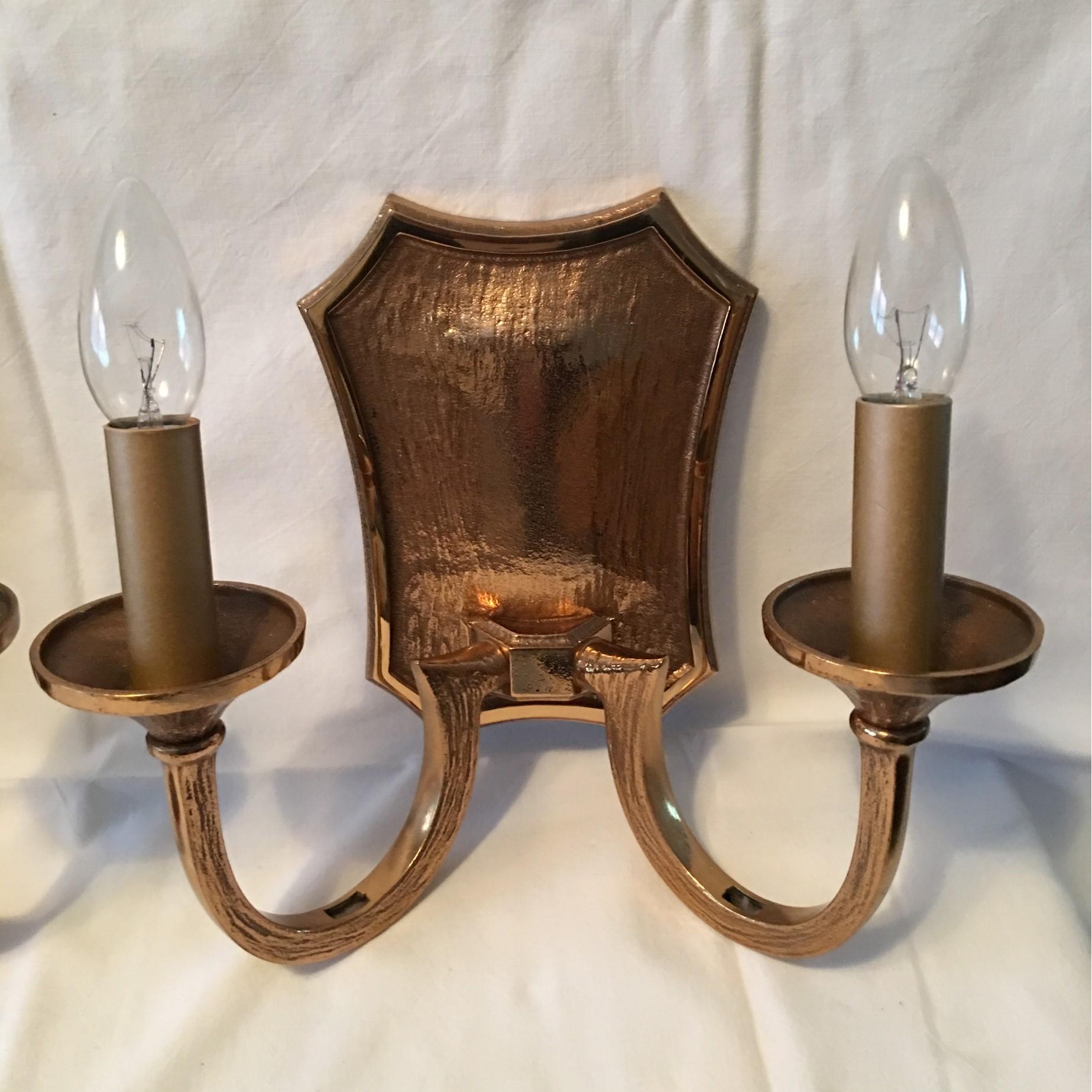 Pair of Two Bulb 1970s Bronze Brutalist Style Sconces For Sale 5
