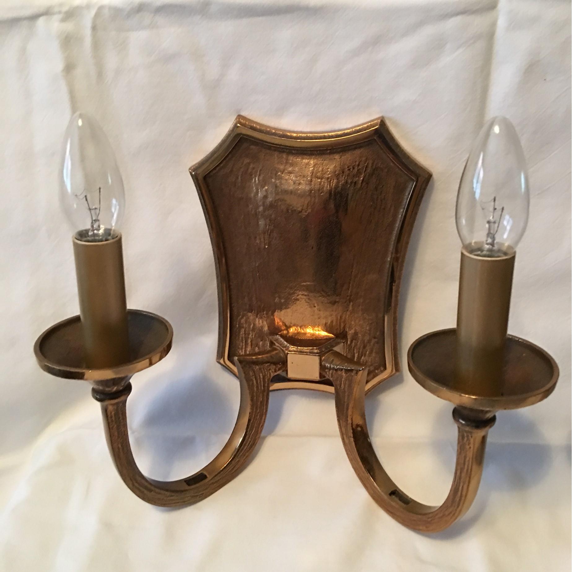 Pair of Two Bulb 1970s Bronze Brutalist Style Sconces For Sale 6