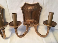 Pair of Two Bulb 1970s Bronze Brutalist Style Sconces