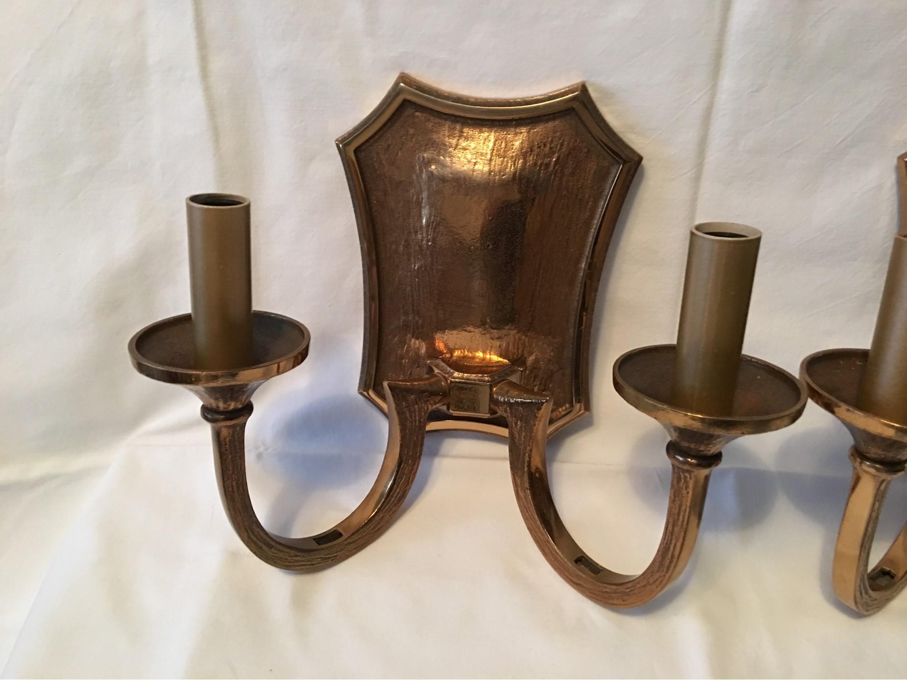 German Pair of Two Bulb 1970s Bronze Brutalist Style Sconces For Sale