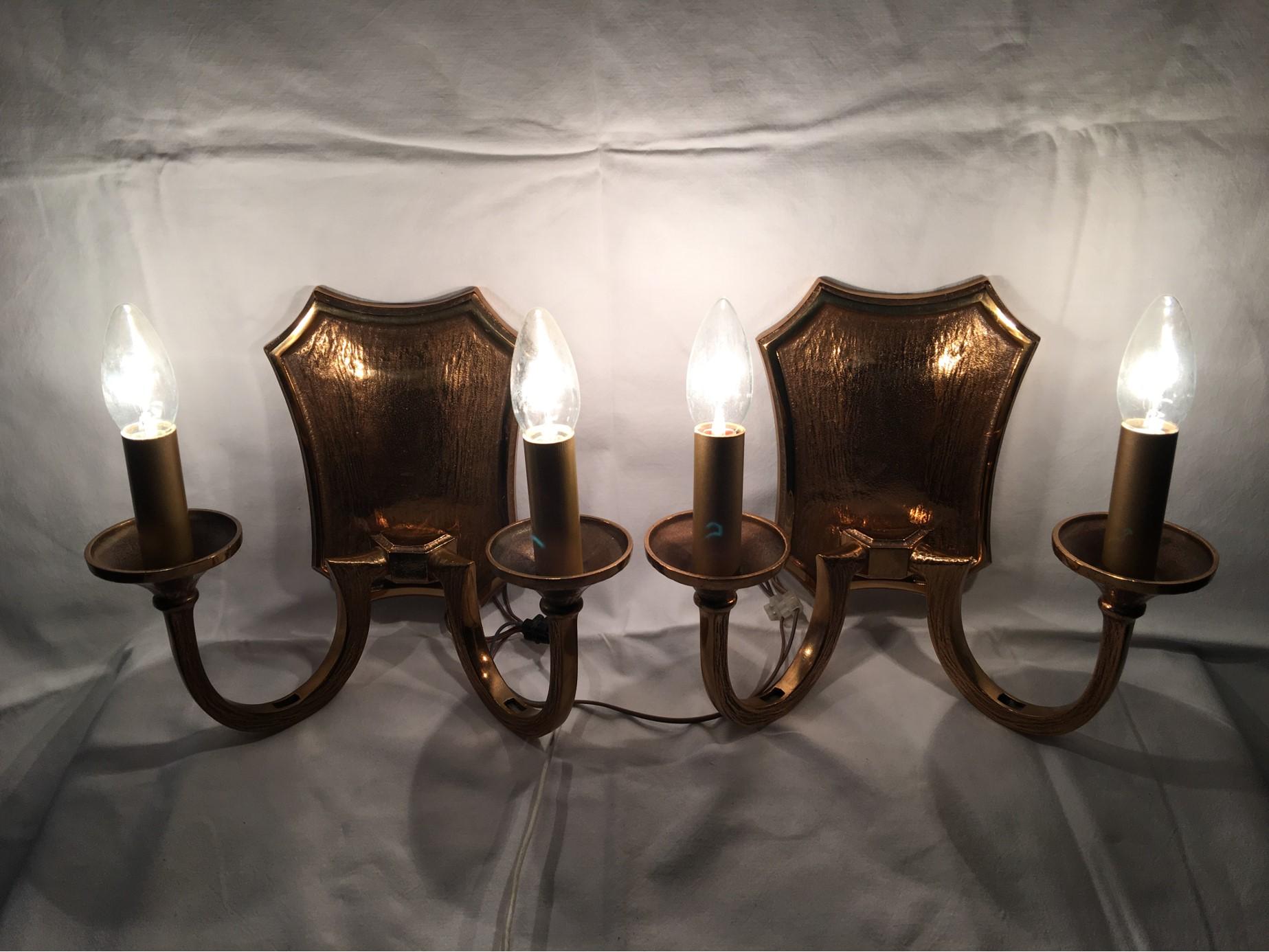 Pair of Two Bulb 1970s Bronze Brutalist Style Sconces For Sale 2