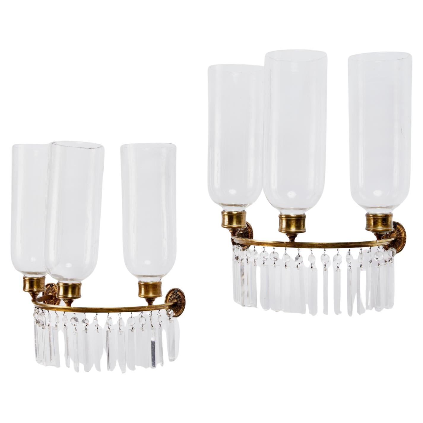 A Pair of Two-Light Regency-Style Sconces For Sale