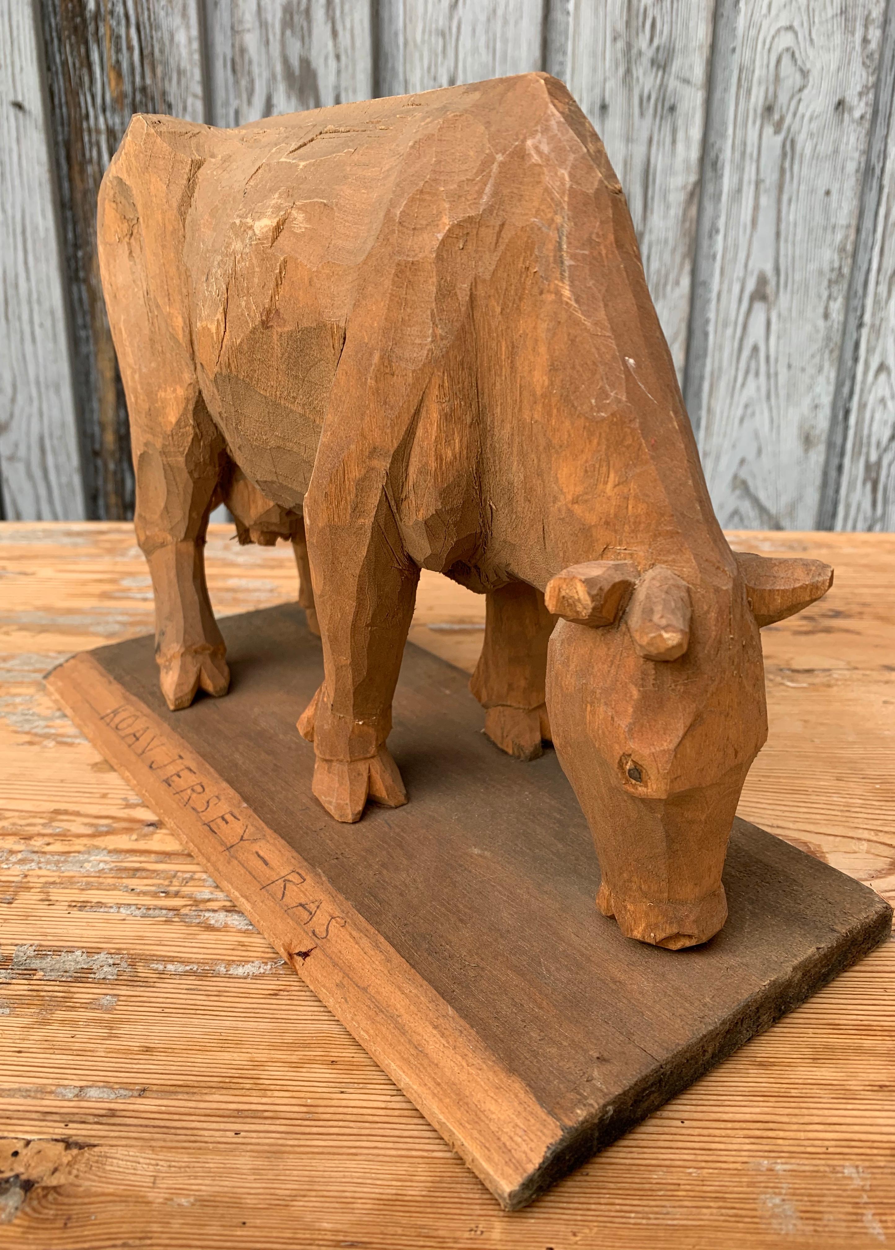Two Swedish Carved Folk Art Sculptures of a Bull and Cow 2