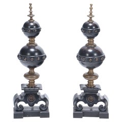 Pair of Two-Tone Brass Andirons in the Renaisance Style