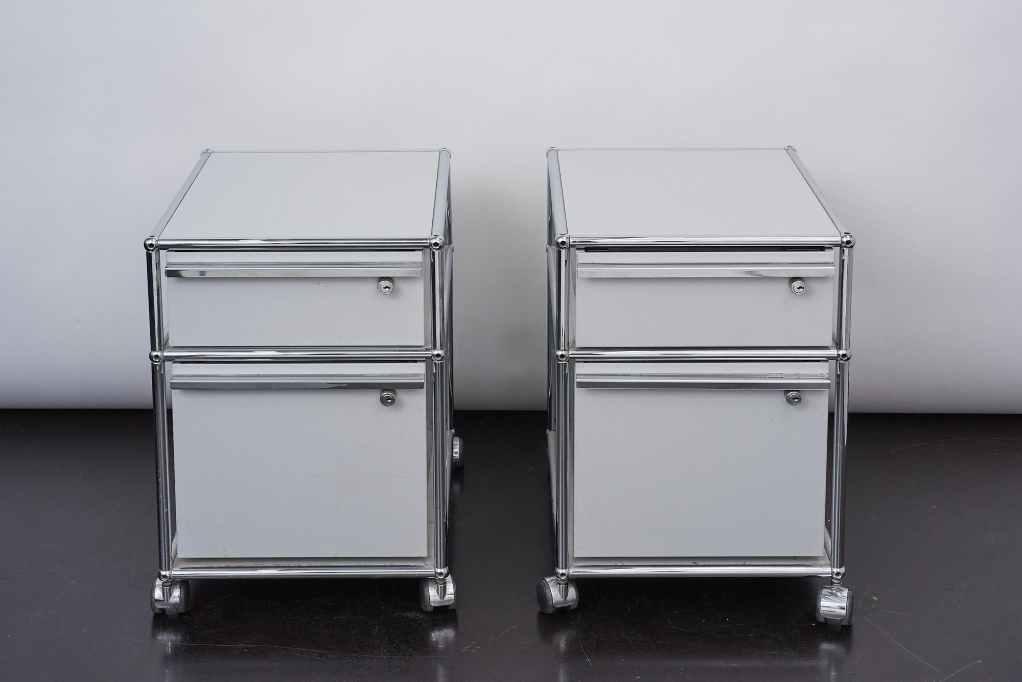 A pair of two USM Haller mobile pedestals with file cabinets by Fritz Haller & Paul Schärer.
USM takes its initials in 1885 from its founder, Ulrich Schärer, and Münsingen, the Swiss village where he was born.
Once the new USM factory was opened,