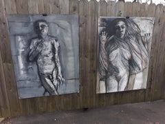 Pair of Unframed Large Brutalist Abstract Nude Paintings by Robert J. Harding