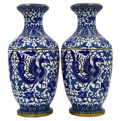 Pair of Unique Hand-Painted Antique Vases Cloisonne, 1890s