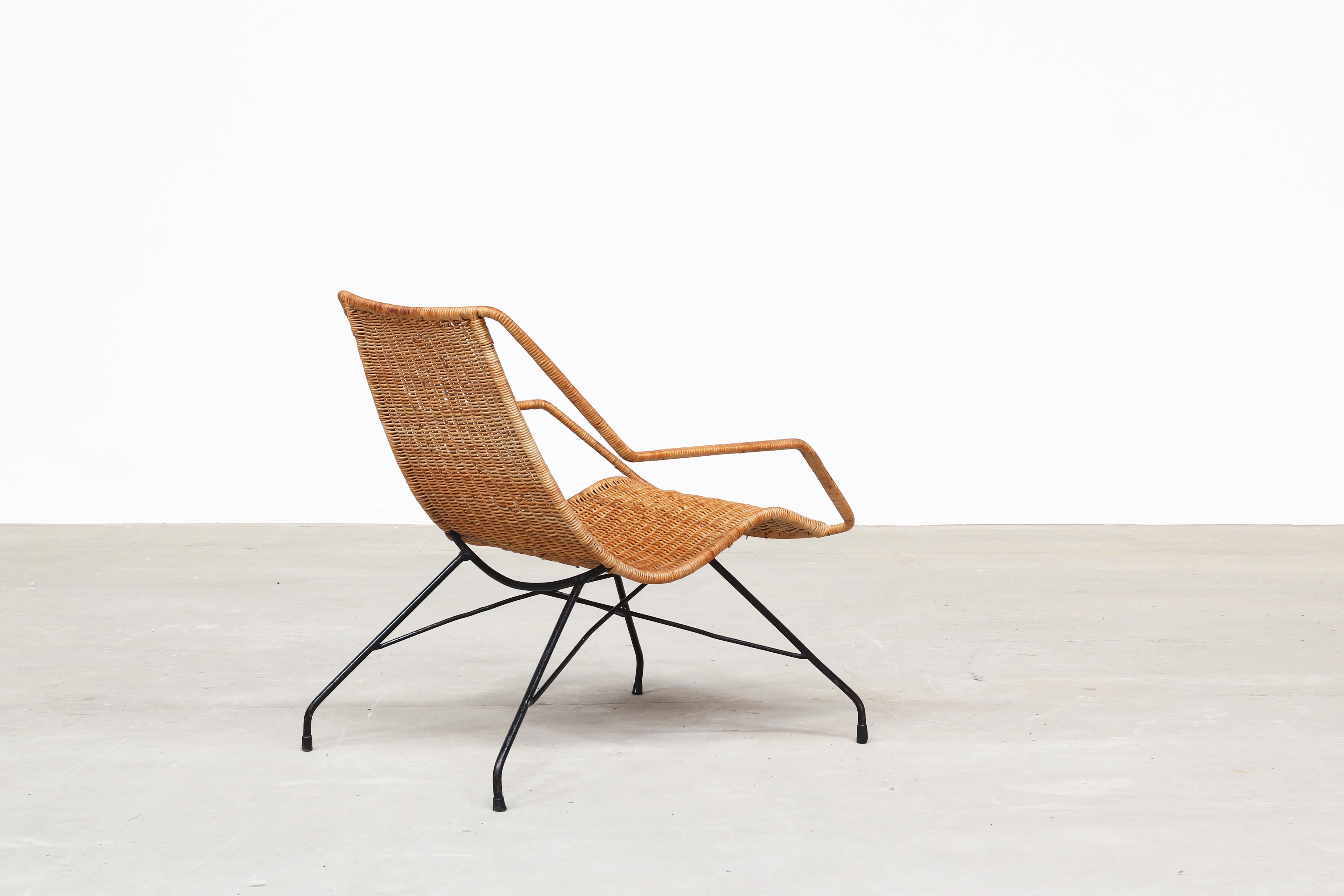 Metal Pair of Rattan Lounge Chairs by Carlo Hauner & Martin Eisler