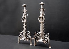 Pair of Unusual 19th Century English Steel Firedogs
