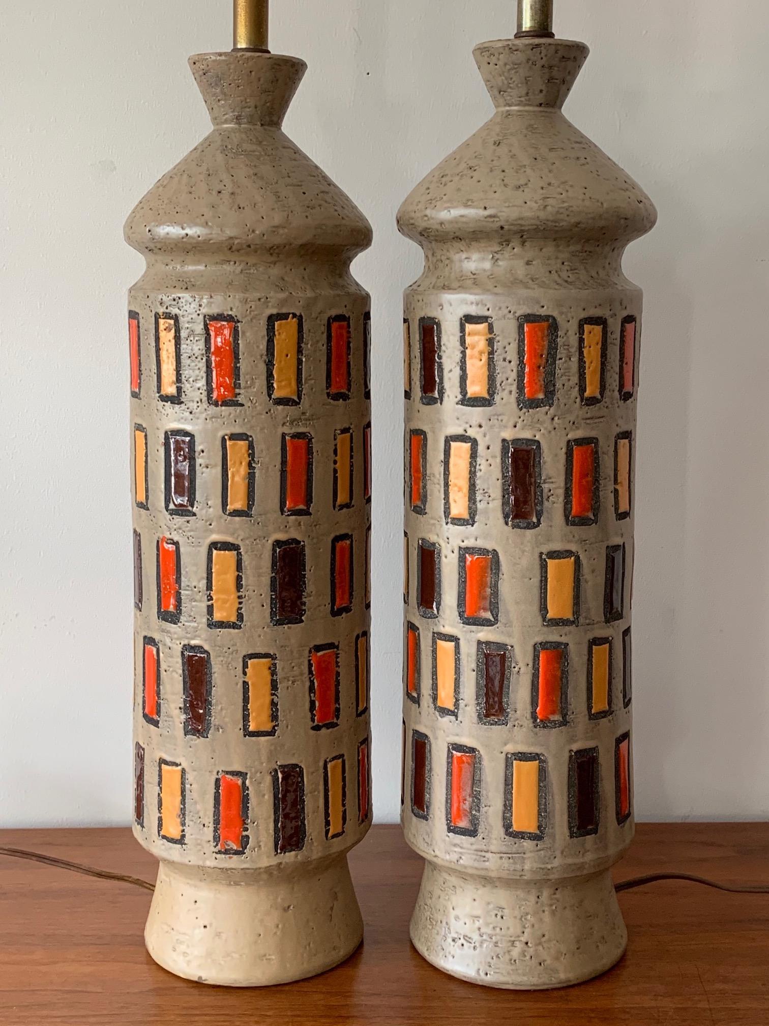 Mid-Century Modern Paire de lampes Bitossi inhabituelles en vente