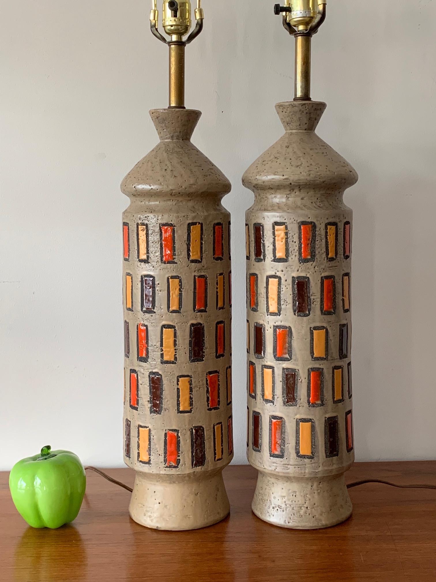 Céramique Paire de lampes Bitossi inhabituelles en vente