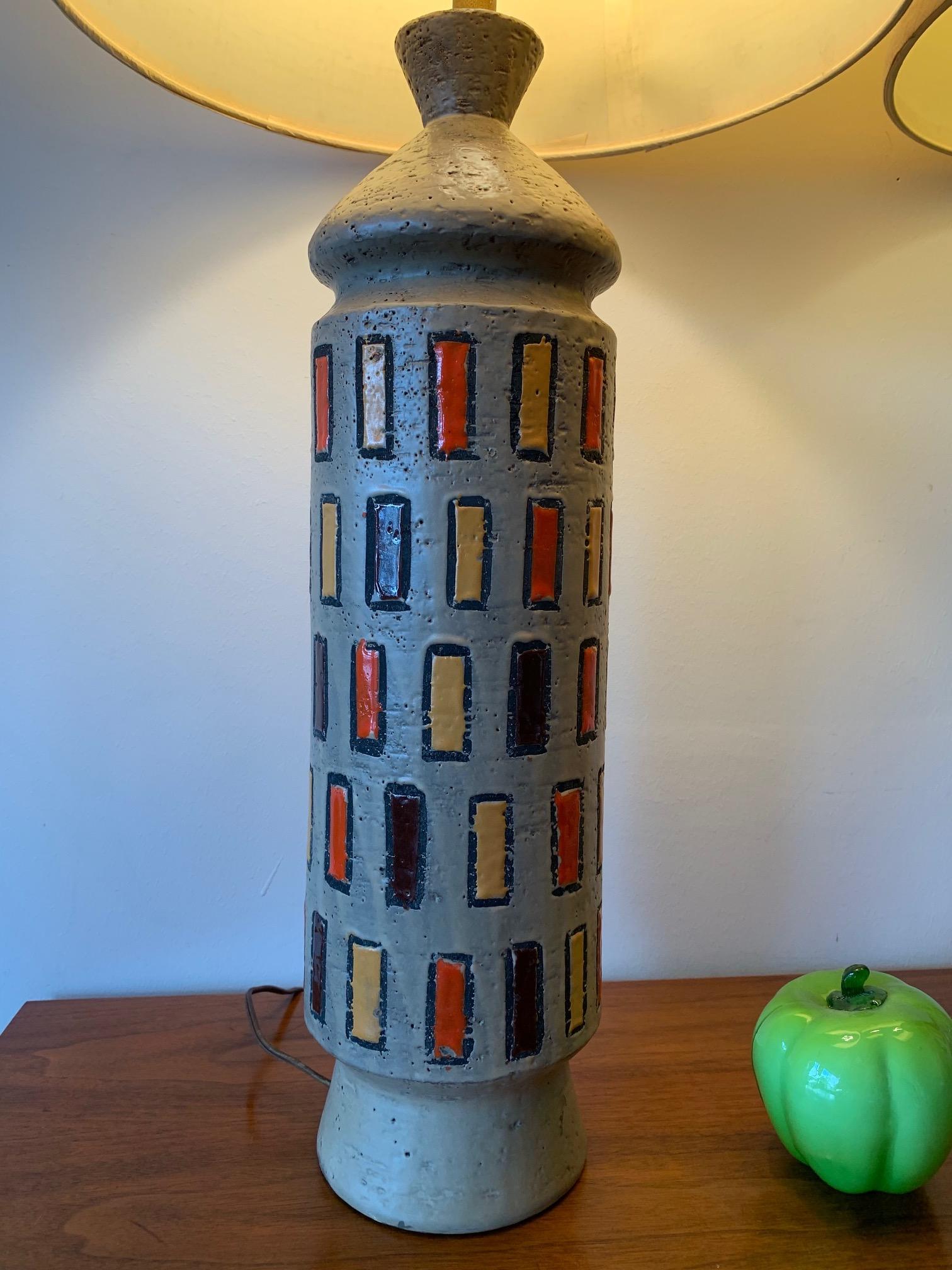 Ceramic Pair of Unusual Bitossi Lamps For Sale