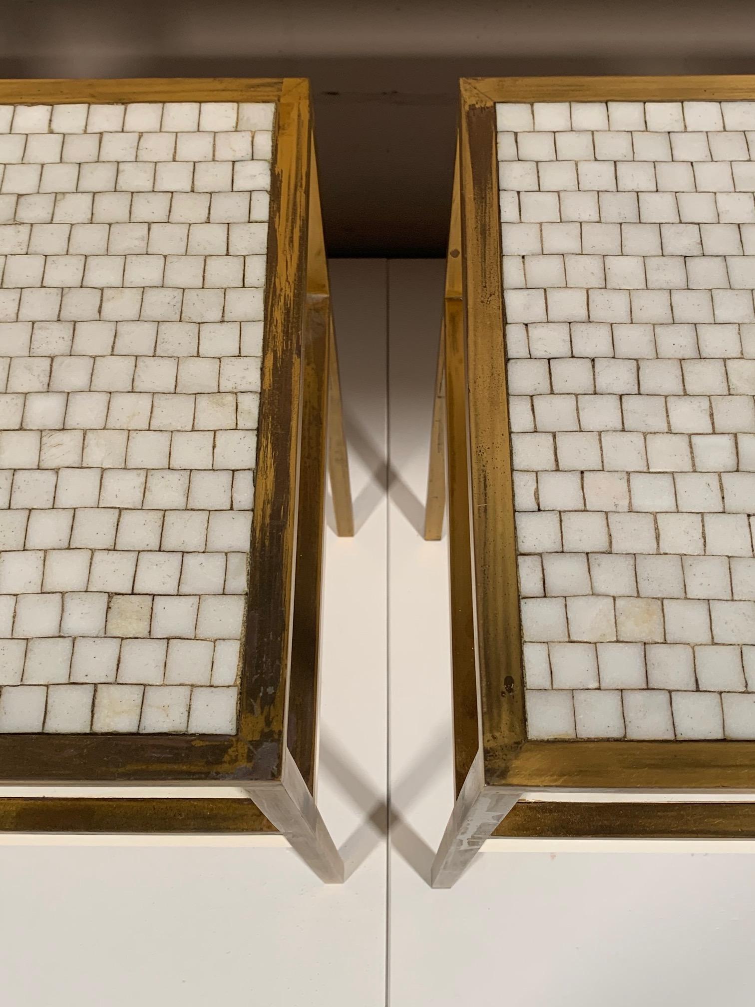 Pair of Unusual Brass Tables with Tile Tops 6