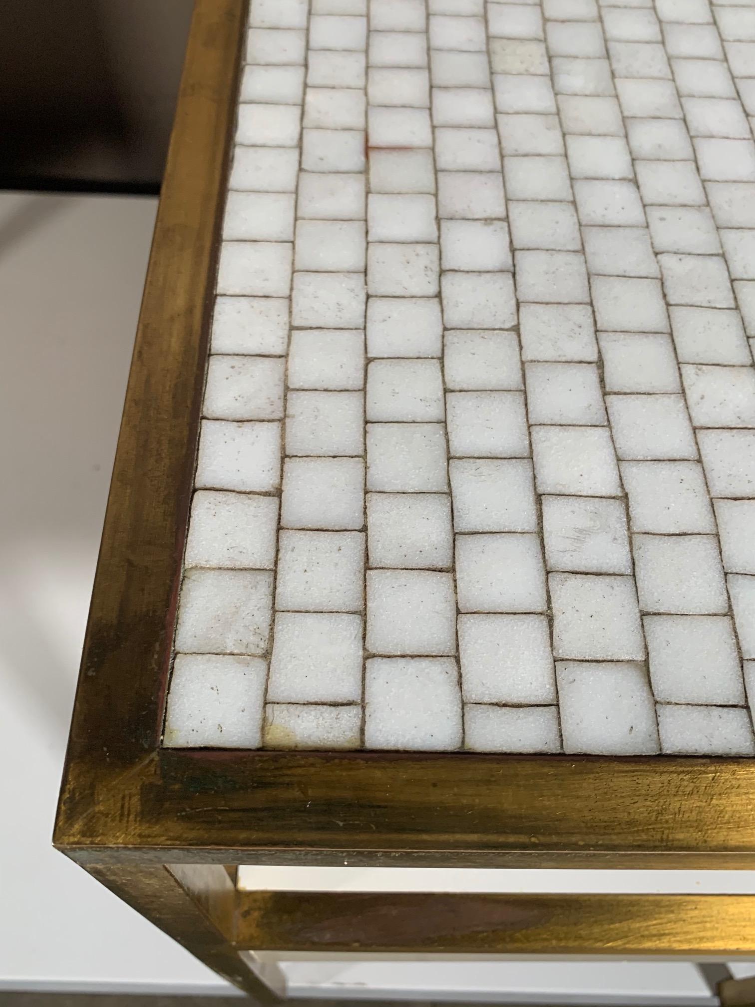 Pair of Unusual Brass Tables with Tile Tops 1