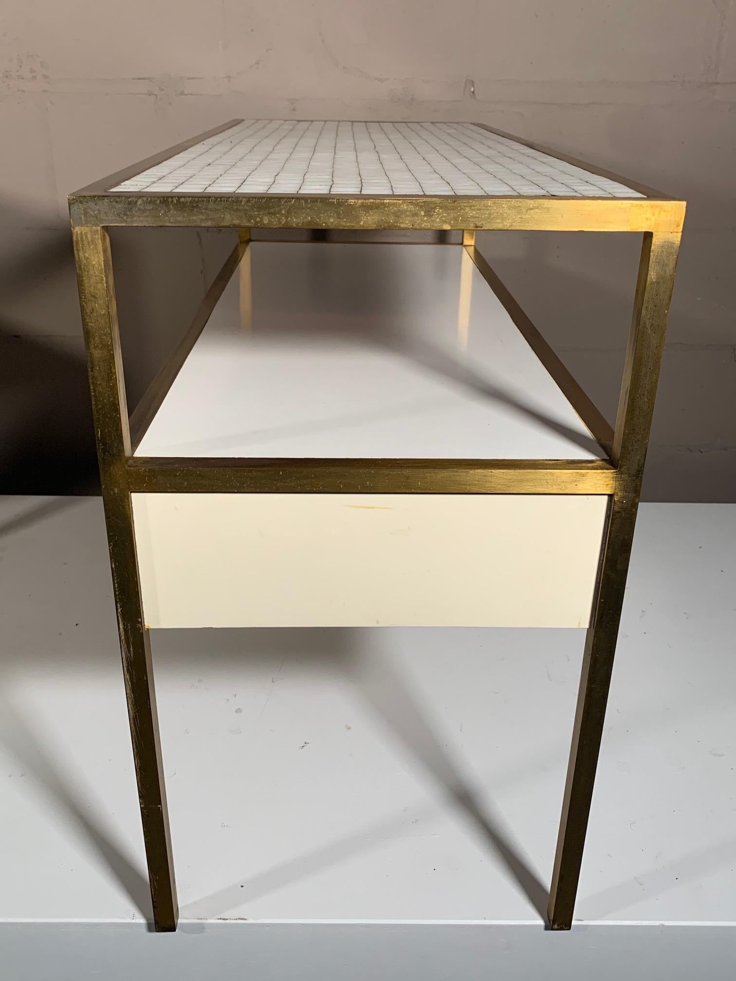 Pair of Unusual Brass Tables with Tile Tops 2