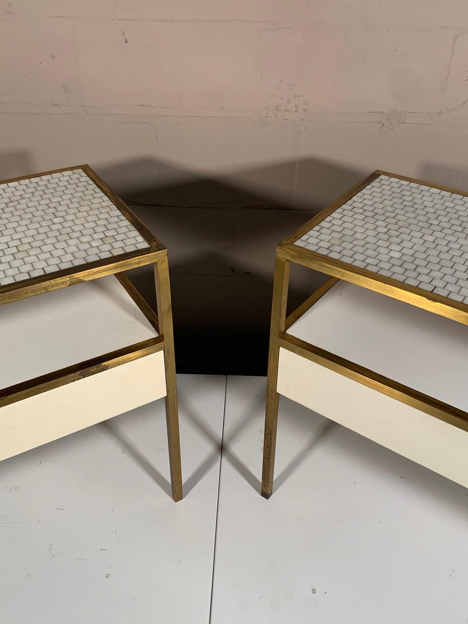 Pair of Unusual Brass Tables with Tile Tops 3