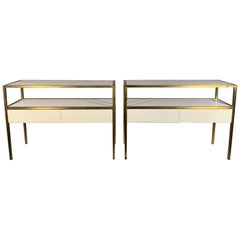 Pair of Unusual Brass Tables with Tile Tops