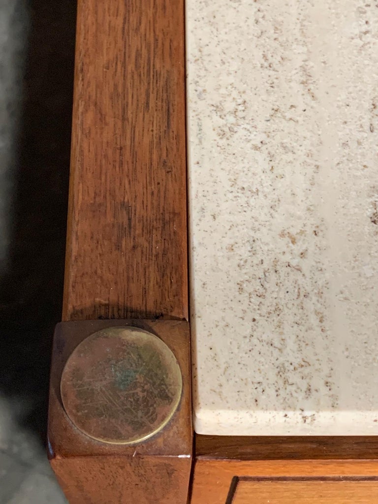 Pair of Unusual Heritage Henredon Nightstands with Travertine Tops at