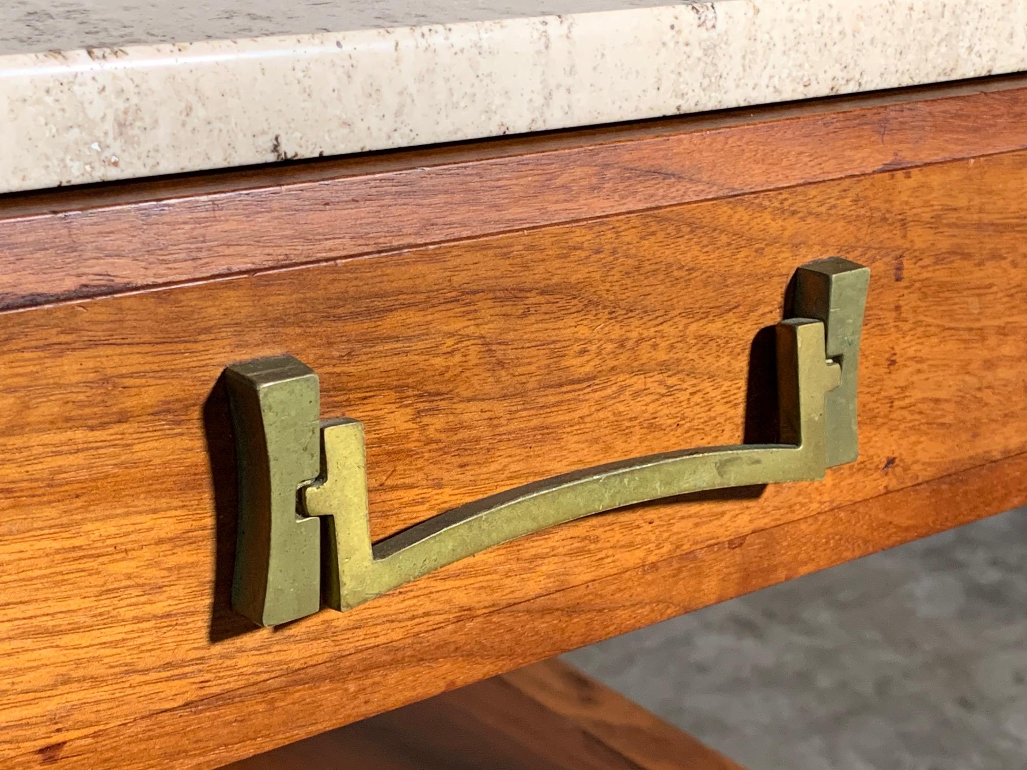 Pair of Unusual Heritage Henredon Nightstands with Travertine Tops 5