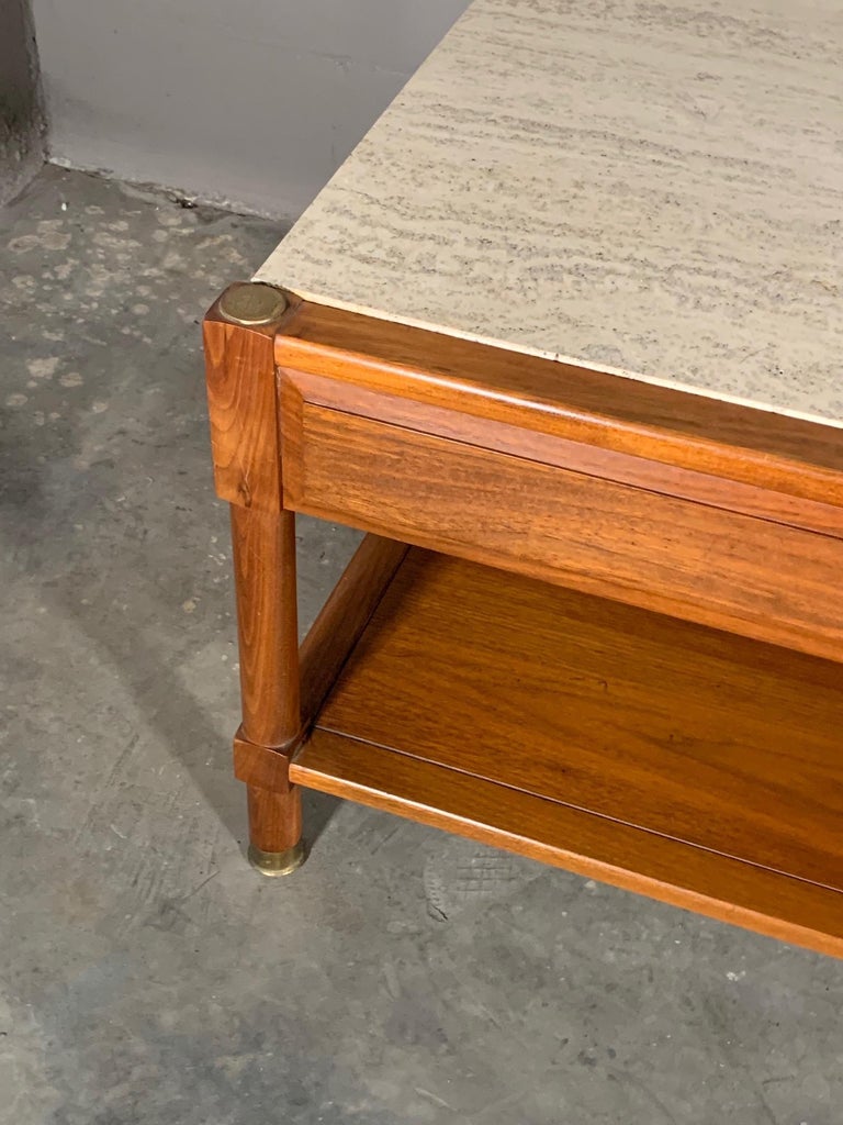 Pair of Unusual Heritage Henredon Nightstands with Travertine Tops at