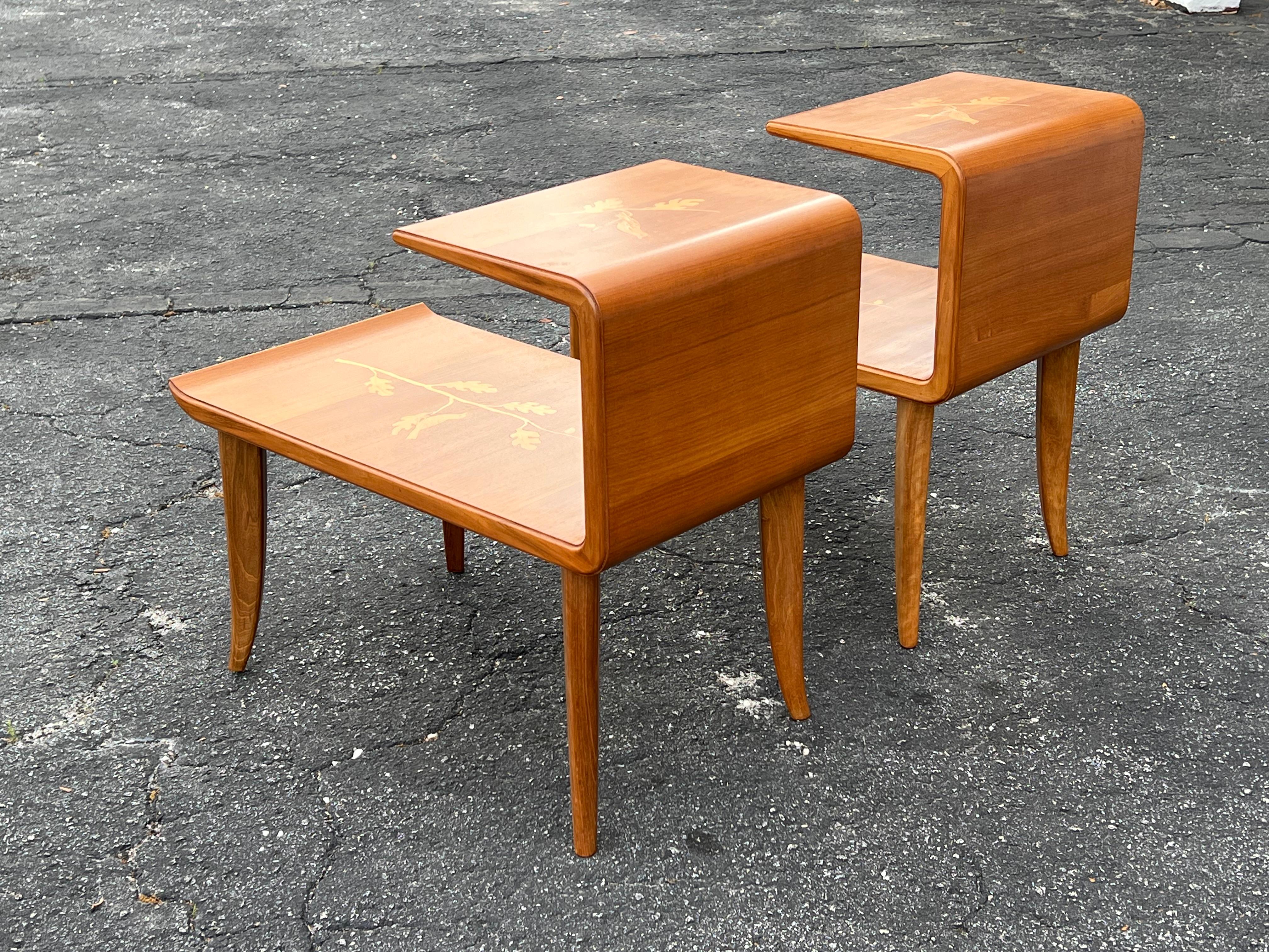Mid-Century Modern A Pair Of Unusual Italian Side Tables With Inlay Ca' 1940's For Sale