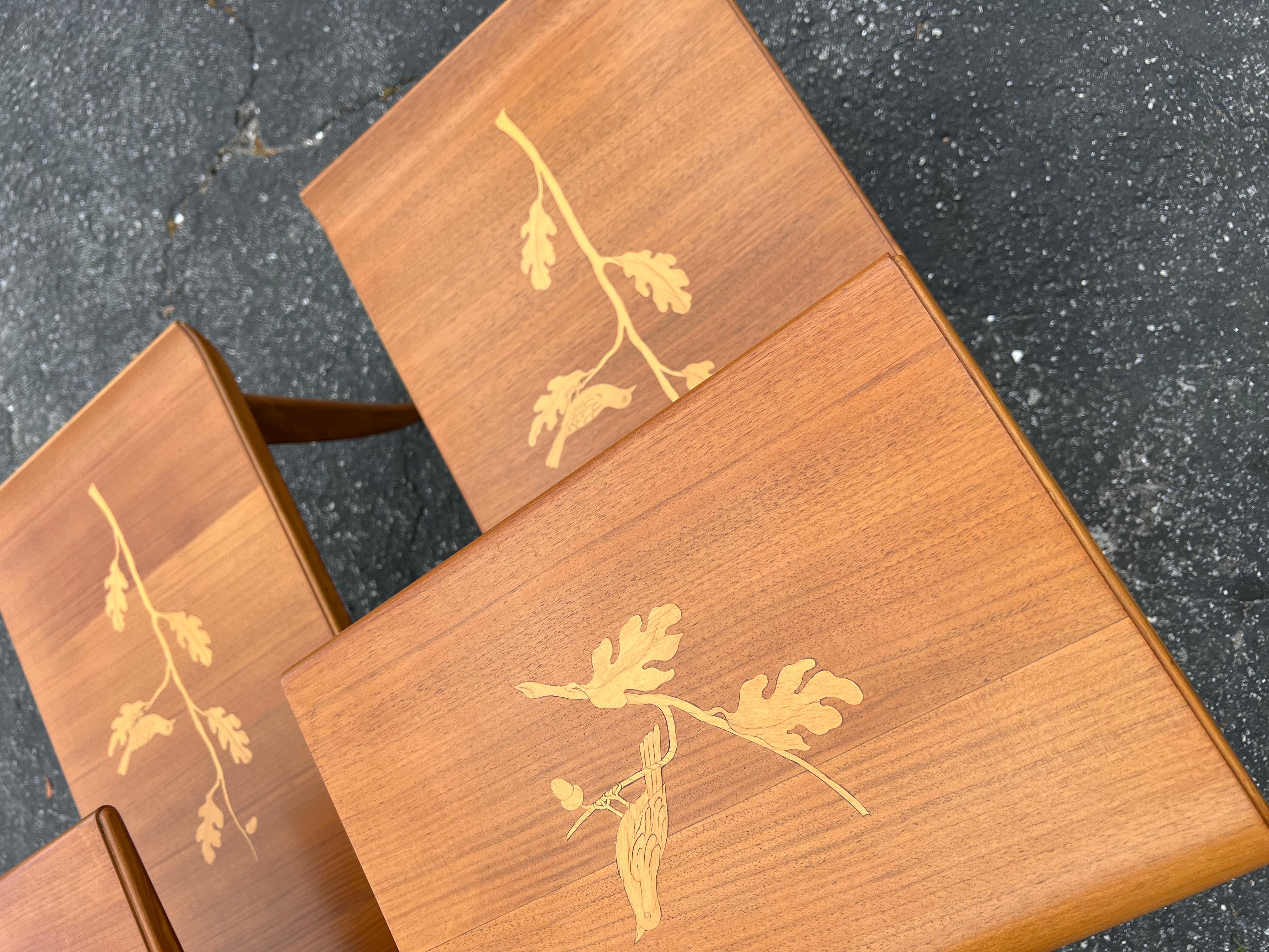 Walnut A Pair Of Unusual Italian Side Tables With Inlay Ca' 1940's For Sale