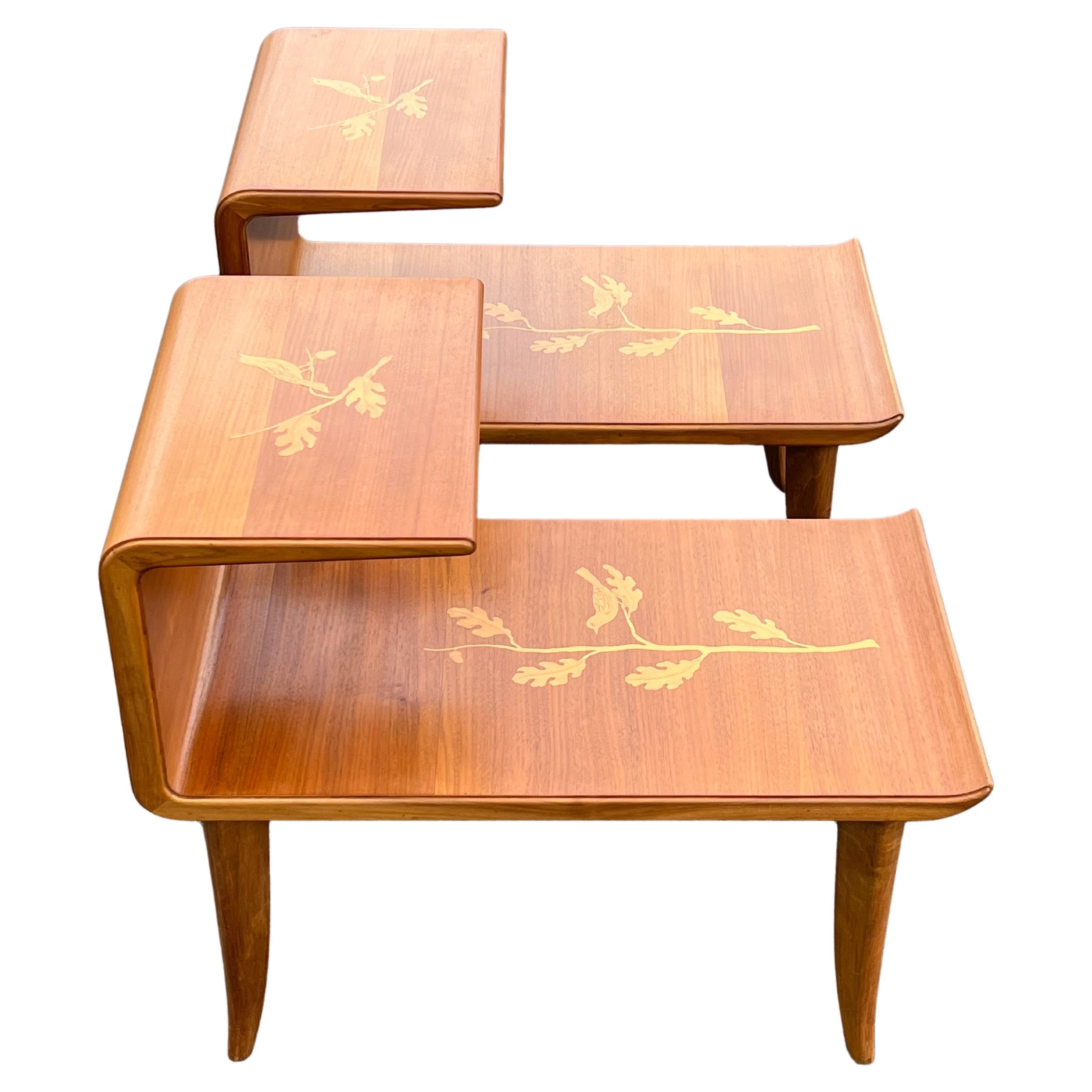A Pair Of Unusual Italian Side Tables With Inlay Ca' 1940's For Sale